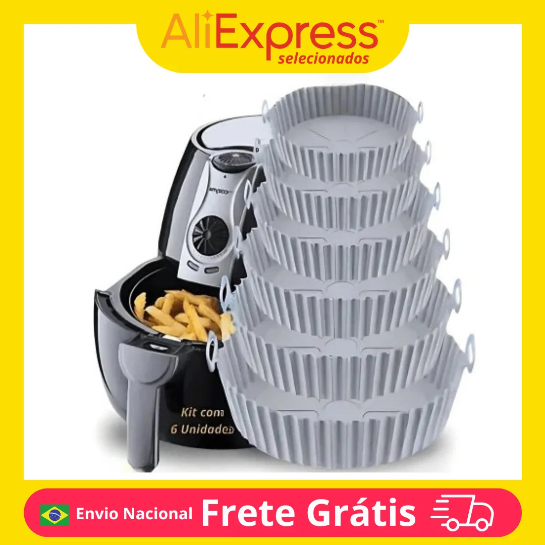 Forma Airfryer Silicone 6pçs Antiaderente Reutilizável (Cores Sortidas)
