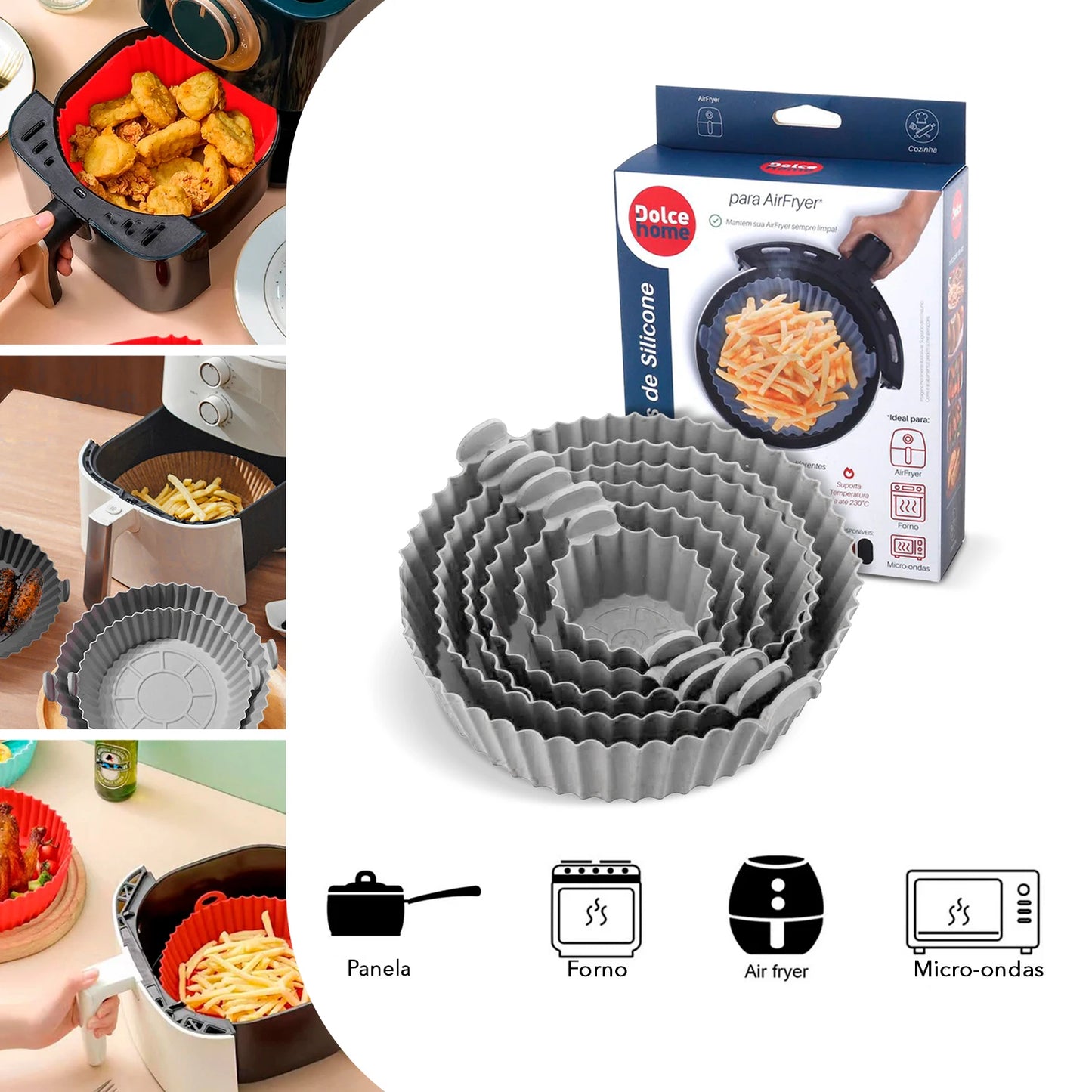 Forma Airfryer Silicone 6pçs Antiaderente Reutilizável
